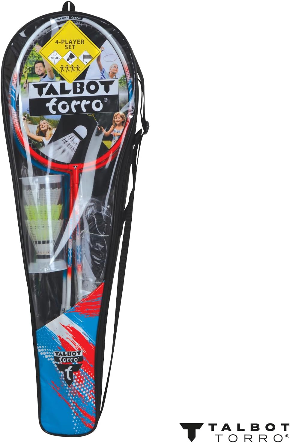 Talbot Torro Premium Badminton-Set 4-Fighter, hochwertiges Komplettset mit 4 Alu-Schläger leicht und