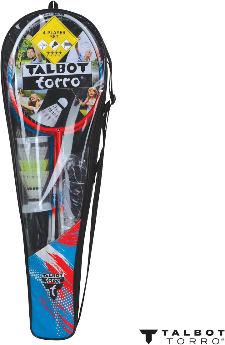 Talbot Torro Premium Badminton-Set 4-Fighter, hochwertiges Komplettset mit 4 Alu-Schläger leicht und