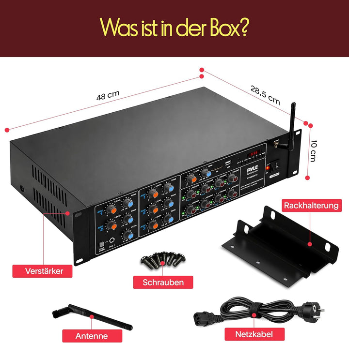 Pyle Mischverstärker, 8-Kanal Bluetooth HiFi Verstärker/Endstufe 4000W mit Mikrofon mit Talkover, RC
