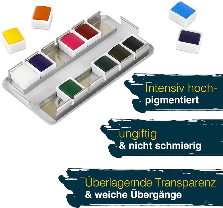 Artina Colaro Farbkasten Aquarellfarben 12 Set Wasserfarbe Malkasten Metallkasten mit Aquarell Palet