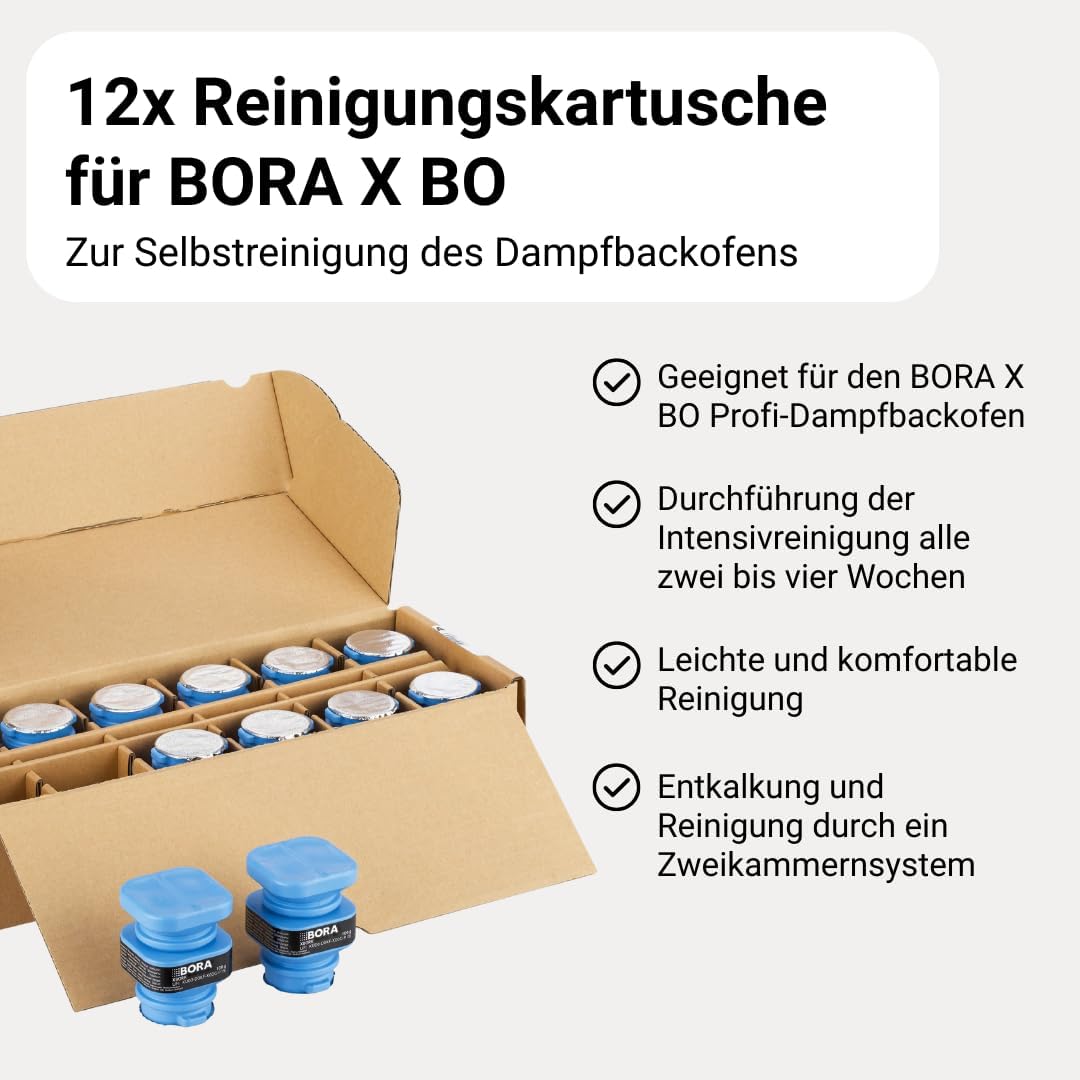 BORA 12 x Reinigungskartusche X BO Dampfbackofen, Selbstreinigung, Zweikammerkartuschen, Reiniger Zu