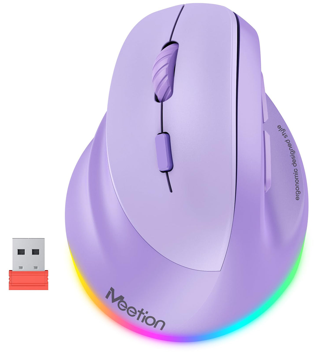 MEETION Linkshänder-Maus, Ergonomisch, Kabellos, Vertikal, RGB für Bluetooth (5.2 + 3.0) und USB-A M