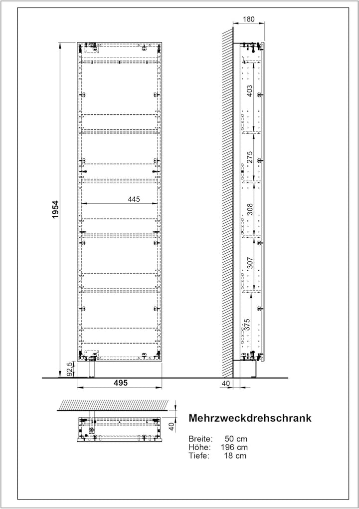 Germania Drehschrank 1189-84, in Weiss, mit verspiegelter Front, 50 x 195 x 18 cm (BxHxT), Weiß