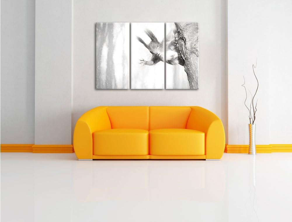 Pixxprint Neugierig rotes Eichhörnchen Kunst / 3-Teilig/Gesamtmass 120cm Leinwandbild bespannt auf H