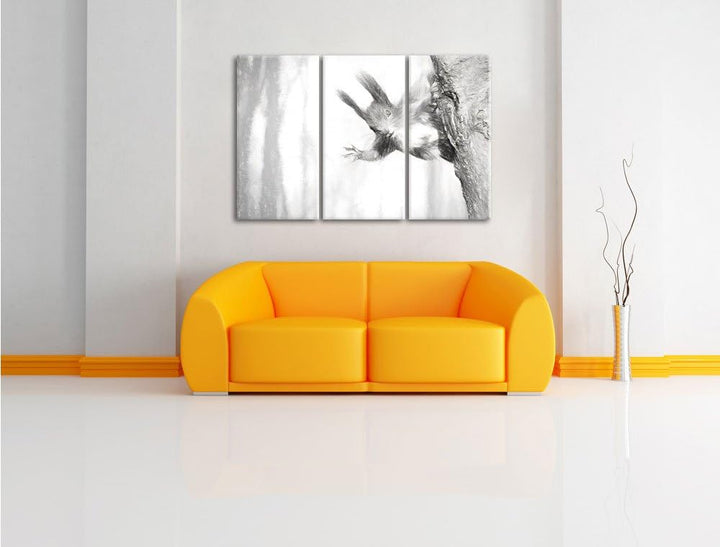 Pixxprint Neugierig rotes Eichhörnchen Kunst / 3-Teilig/Gesamtmass 120cm Leinwandbild bespannt auf H