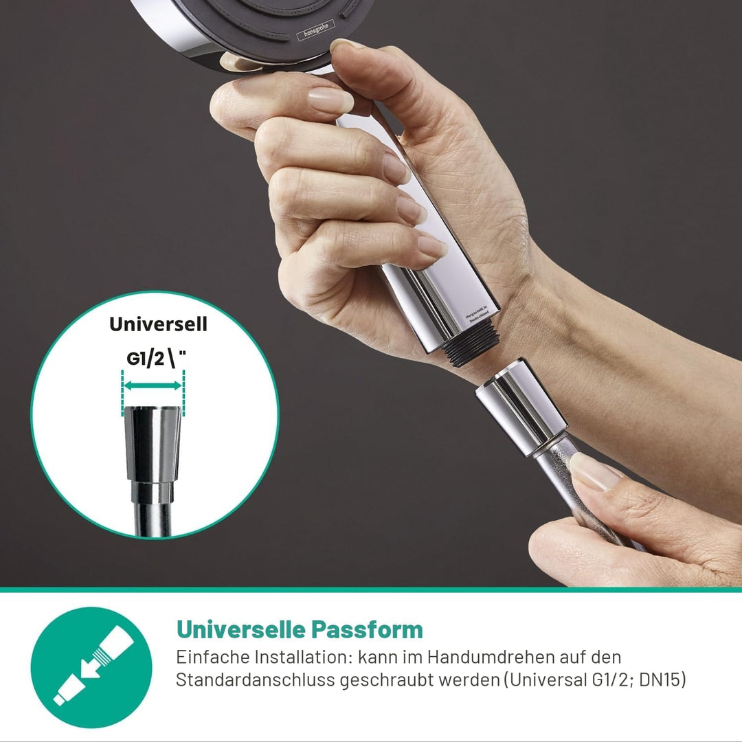hansgrohe Duschset mit wassersparendem Duschkopf Croma 100, Sparduschkopf, 4 Strahlarten + hansgrohe