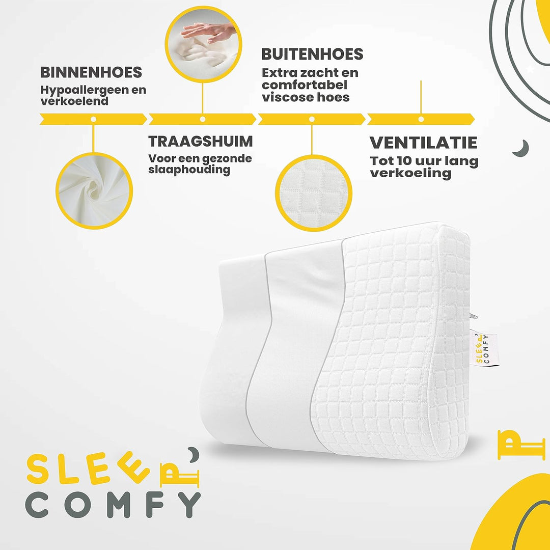 SLEEP COMFY Premium Mini Visco HWS Nackenkissen, Kopfkissen, Nackenstützkissen Memory Foam Ergonomis