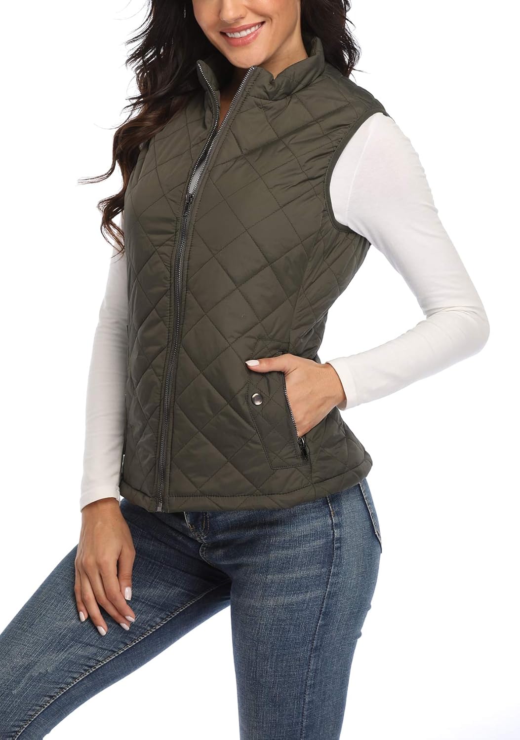 MISS MOLY Damen Weste mit Stehkragen Weste Jacke Winter Warm Ultraleicht Armeegrün 38-40, Armeegrün