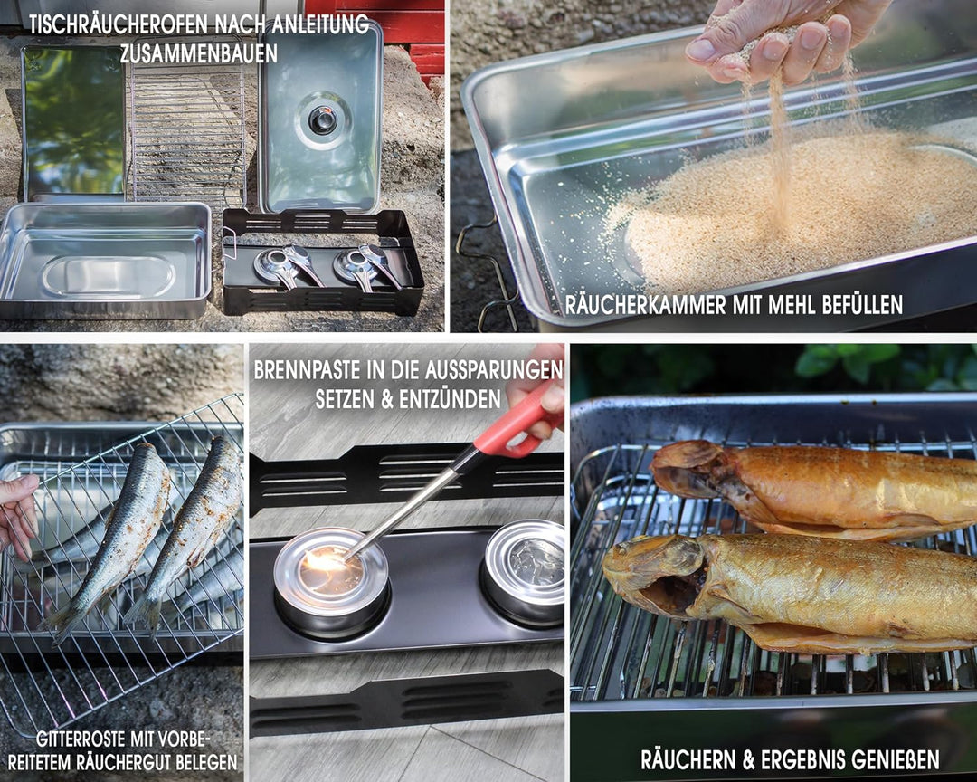 Angel-Berger Edelstahl Tischräucherofen mit Brennpaste Räucherofen