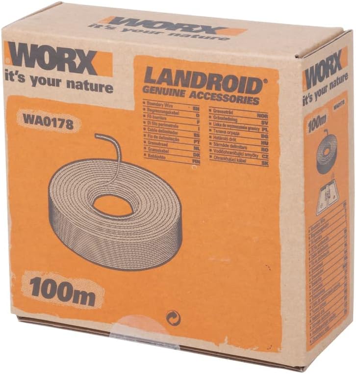 Worx 100 m Begrenzungsdraht für Landroid Mähroboter, Schwarz & WA0179 Heringe zur Befestigung von Be