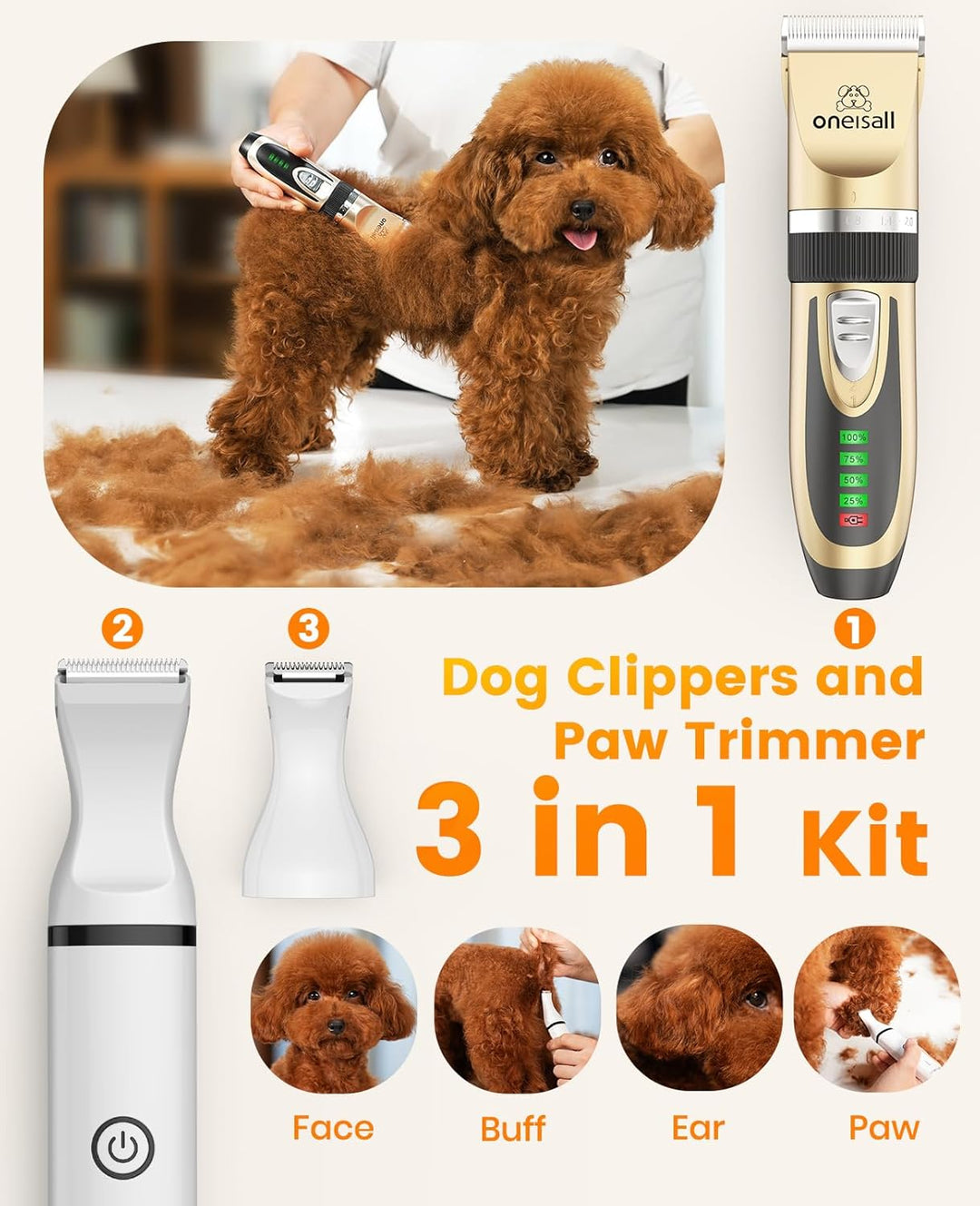 oneisall Hundeschermaschine und Hundepfoten Trimmer Set Leise 2-in-1 Katze Tierhaarschneidemaschine