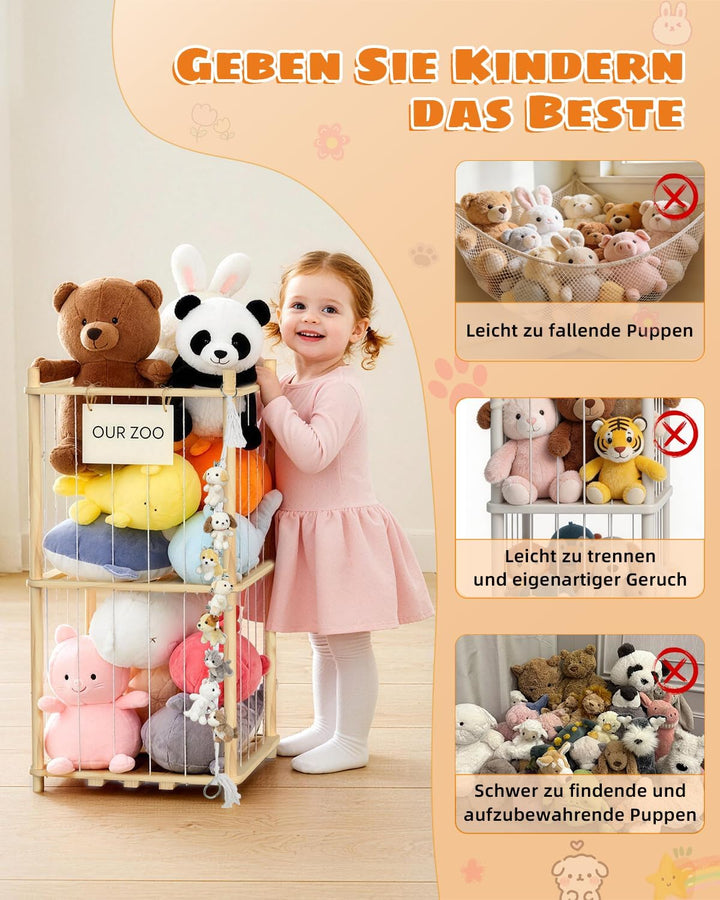JINDUN Kuscheltier Aufbewahrung Aus Holz, 95cm Höhe Aufbewahrung Kuscheltiere, mit Stofftier Aufbewa