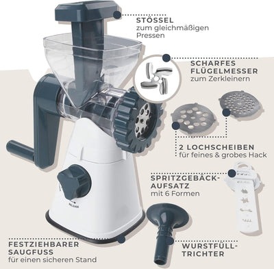 FACKELMANN Fleischwolf mit Gebäckaufsatz #easyprepare, hochwertige Wurstmaschine, manueller Wurstfül
