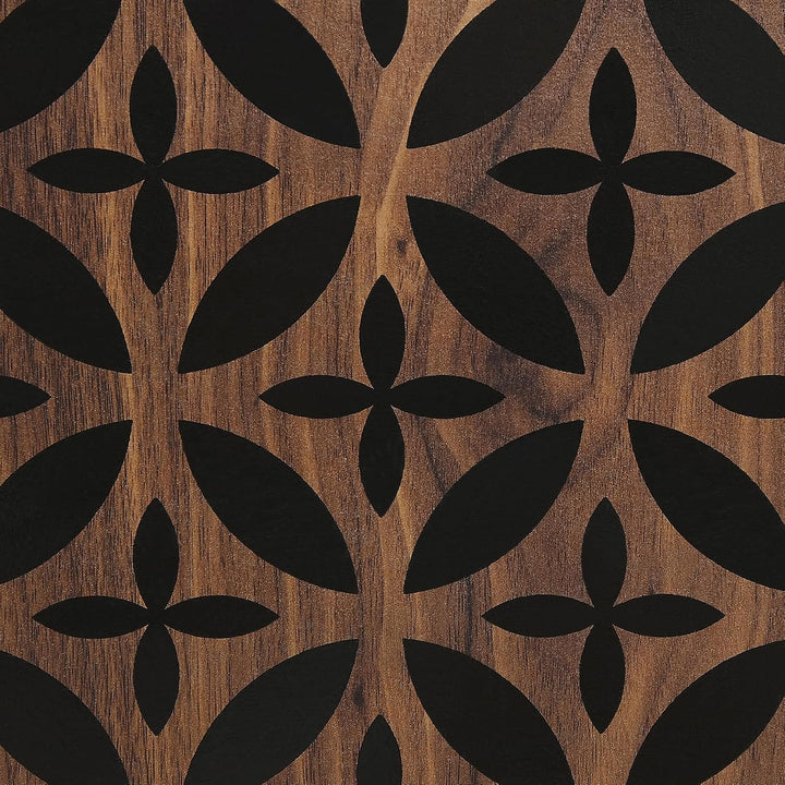 Beliani TV-Möbel dunkler Holzfarbton shwarzes geometrisches Muster Retro-Stil Prescot
