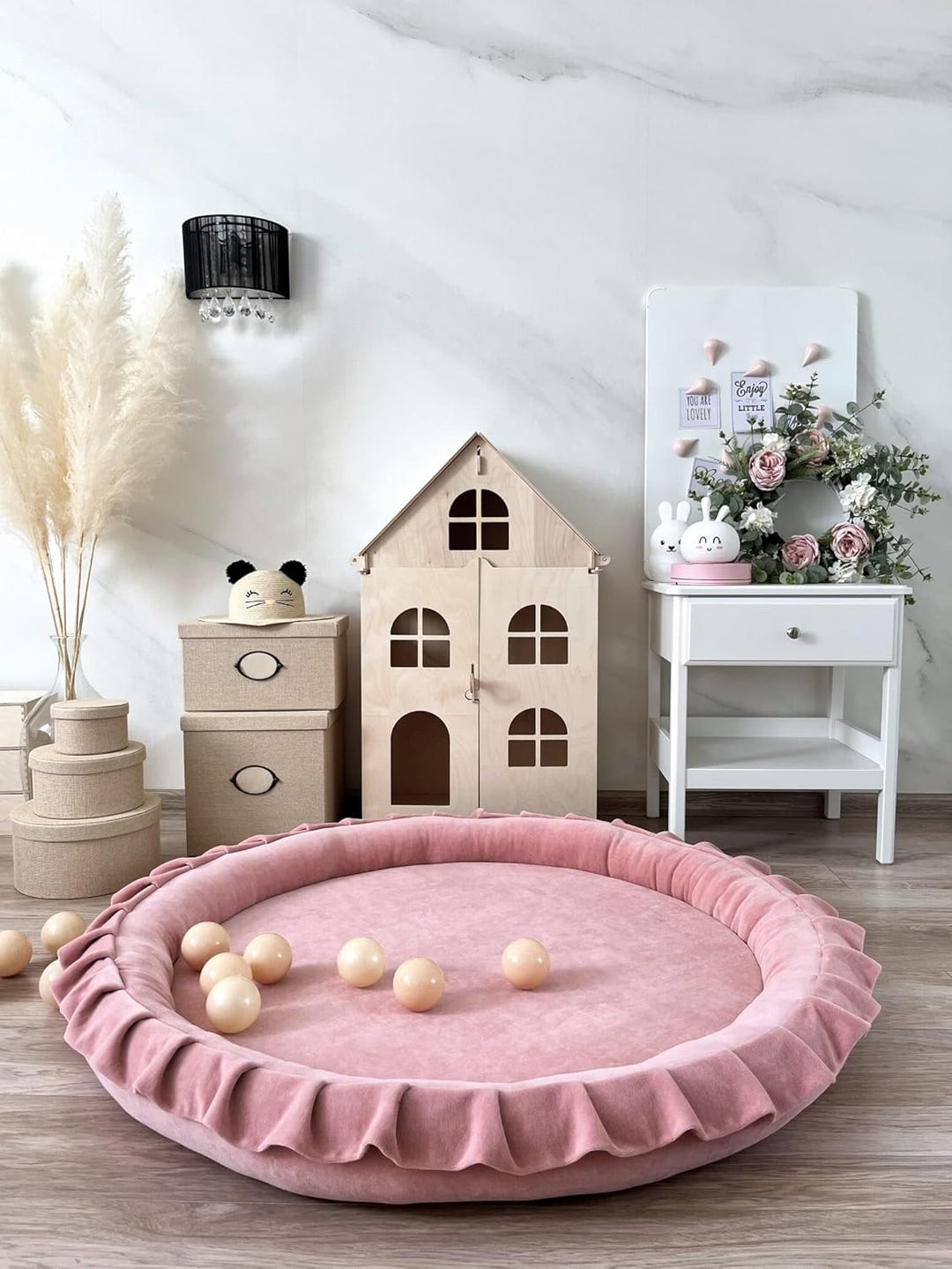 Rosa Babynest aus Velvet mit abnehmbarem Baumwollbezug 105 cm Ideal für Neugeborene Waschbarer Bezug