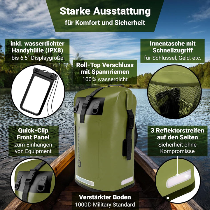 PIONEER wasserdichter Rucksack mit Rolltop Verschluss 35L 55L schwarz gelb oliv-grün - extra robust