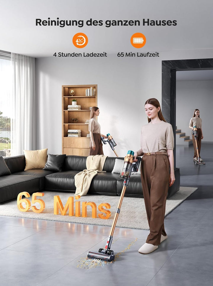 SMOTURE Akku Staubsauger 50.000 Pa 65 Min Laufzeit mit Mini-Turbinendüse, Anti-Tangle-Staubsauger Ka