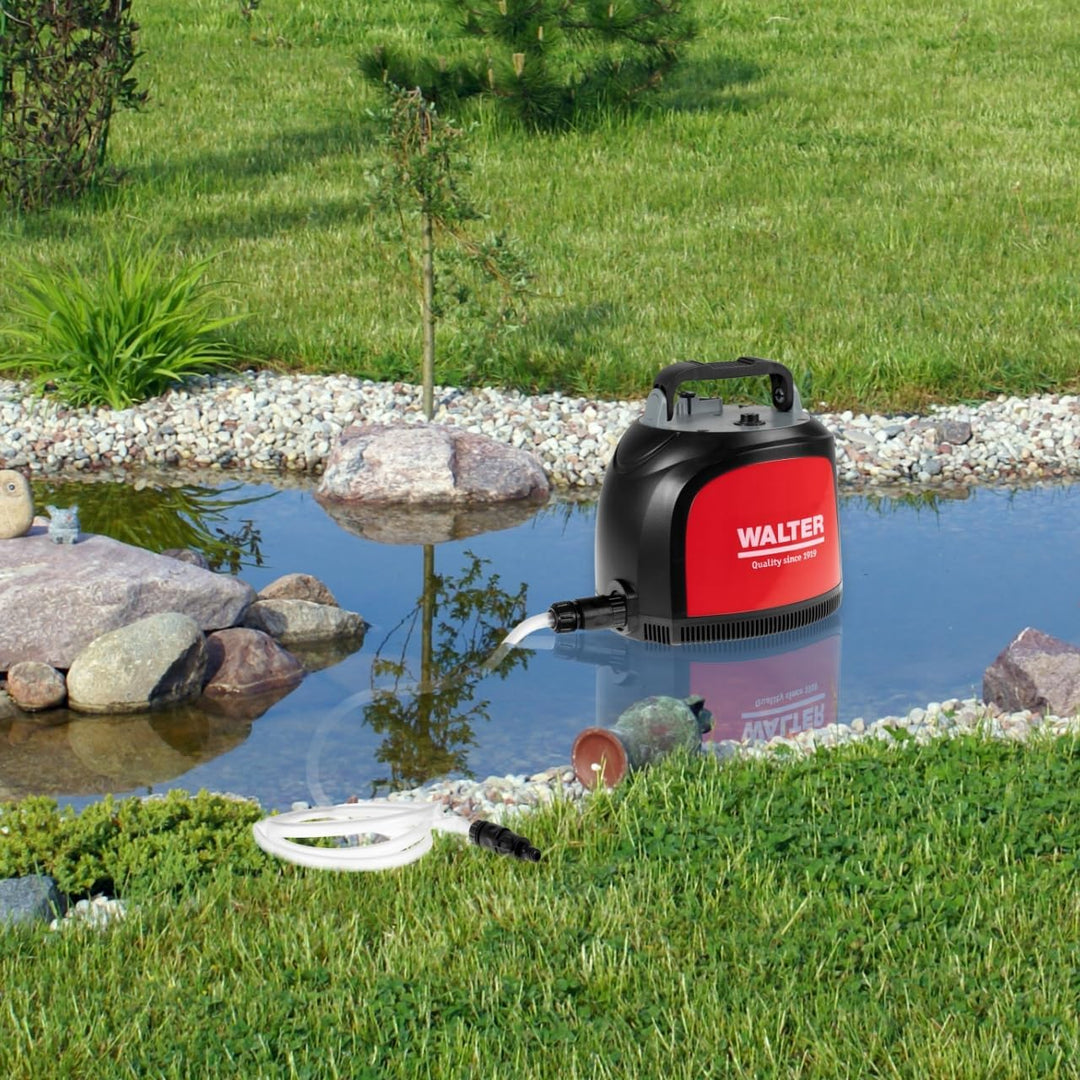 WALTER- Li-Ion Akku-Klarwasserpumpe 20V, Förderhöhe 12 m, Fördermenge 3500 l/h, mit eingebautem 4000