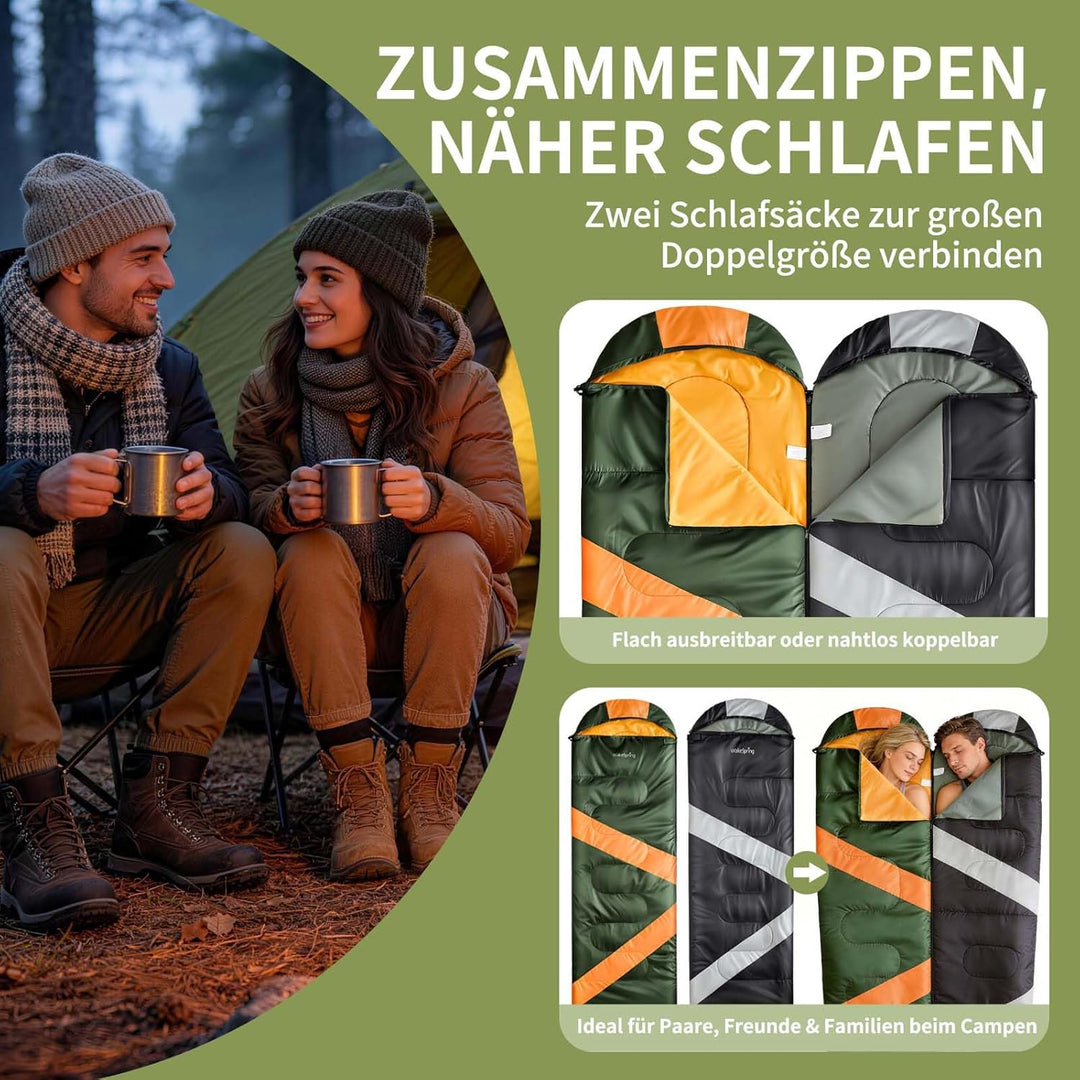 Schlafsack Sommer Erwachsene, 2-in-1 Leichter Deckenschlafsack Camping koppelbar, mit Fussreissversc