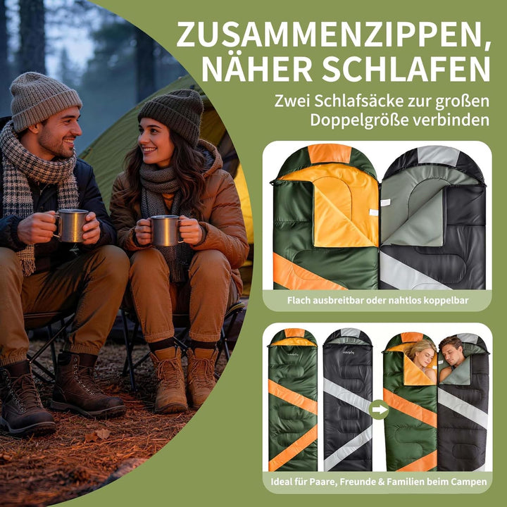 Schlafsack Sommer Erwachsene, 2-in-1 Leichter Deckenschlafsack Camping koppelbar, mit Fussreissversc
