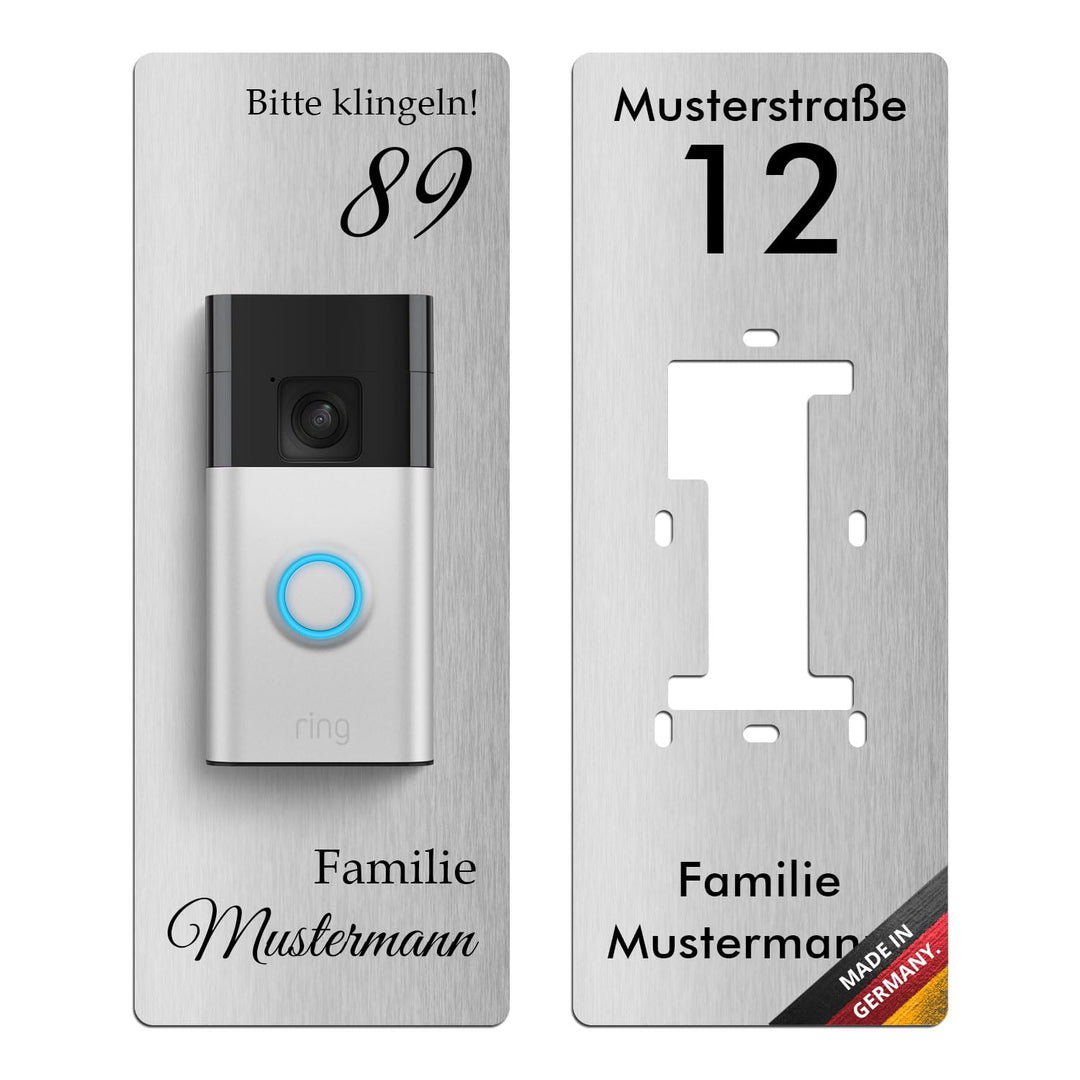 iSecur Edelstahl Blende personalisiert Premium - Passend für Ring Akku-Videotürklingel 2, Gen 3 Plus