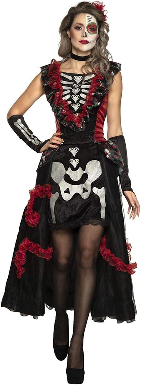 Boland - Erwachsenen-Kostüm La Muerte, Kleid, Stulpen, Halsband und Haarschmuck, Karnveal, Mottopart