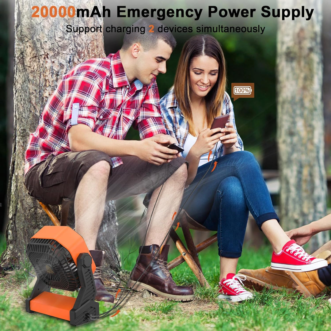 Campingventilator mit LED-Laterne, 20000mAh Zeltventilator mit Haken, 270° Drehung, 4 Geschwindigkei