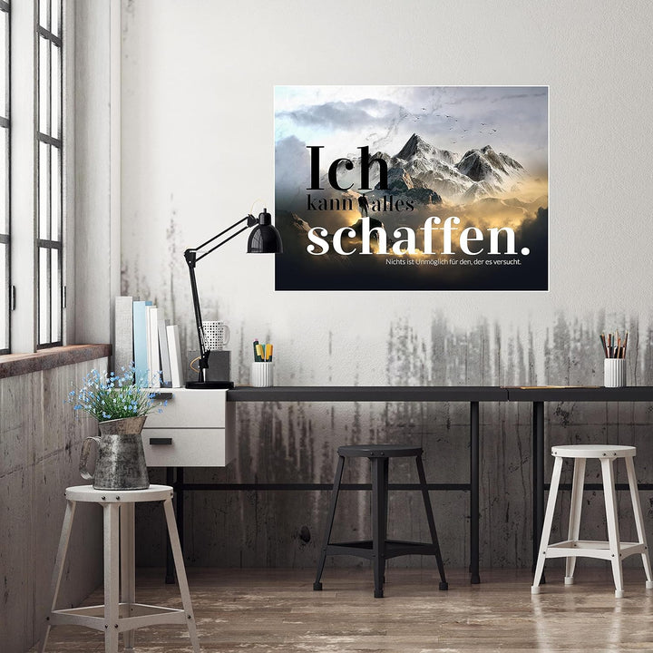 wandmotiv24 Poster als Wanddeko, Grösse 80x60cm, Ich kann Alles schaffen, Berge, Moderne Wanddeko, W