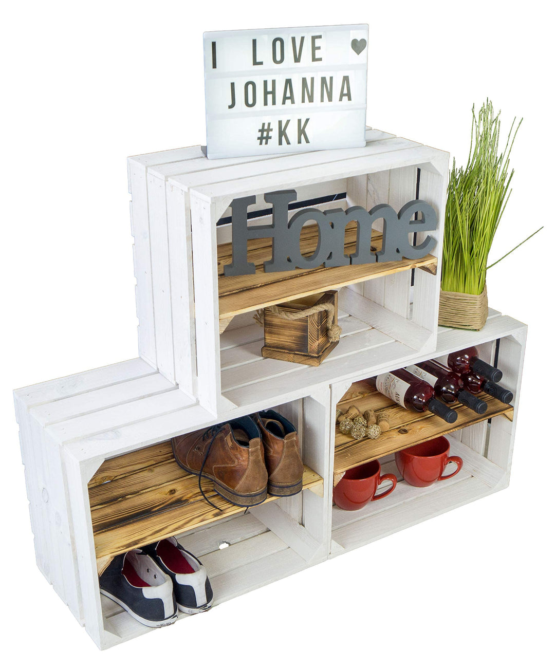 3er set Neue weisse Obstkiste Johanna / Schuhregal Ablageregal Beistelltisch Schuhbox Weinkiste Apfe