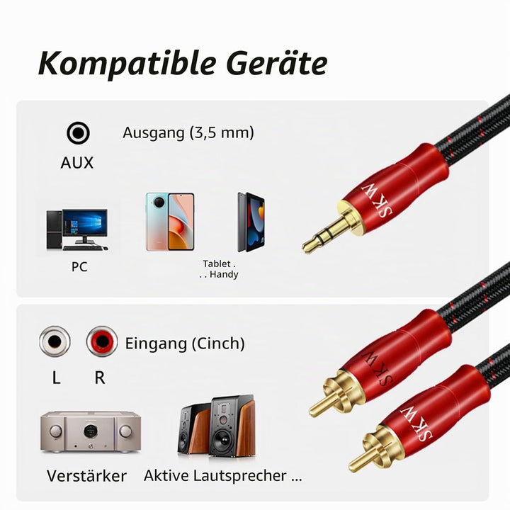 SKW 3,5mm Klinke auf 2 x Cinch Y Splitter Chinch Kabel, OFC Kupfer - Dual geschirmt Cinch auf Klinke