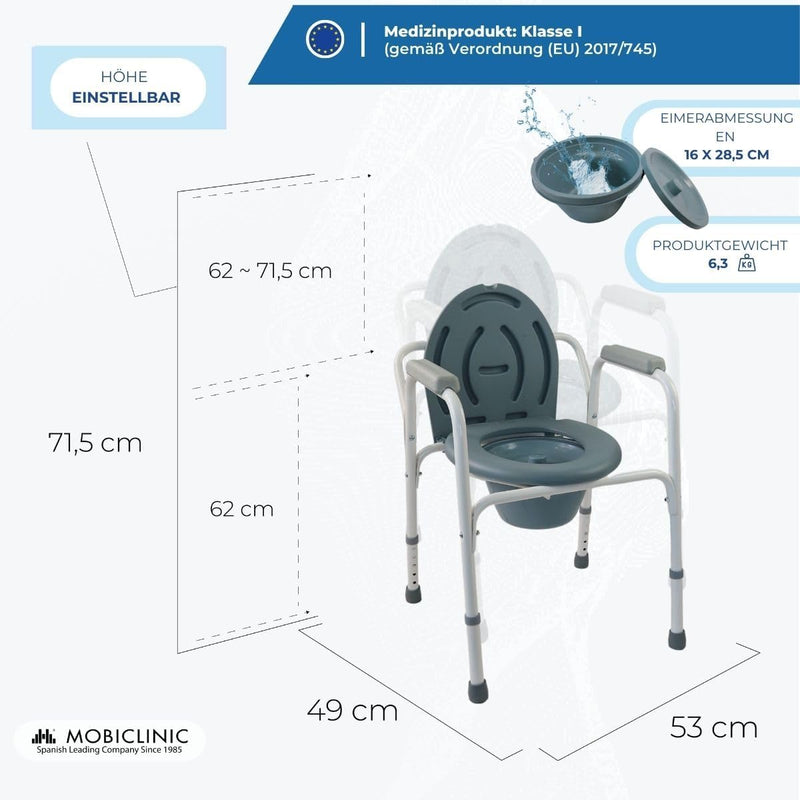 Mobiclinic, Toilettenstuhl, Arroyo, Europäische Marke, Toilettensitz für Ältere und Behinderte, Ruts