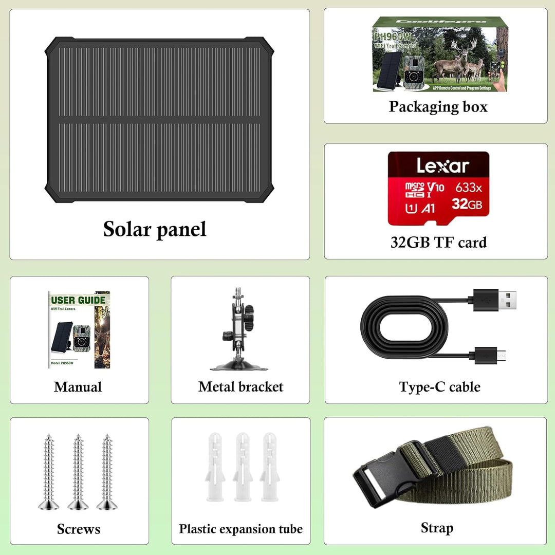 Coolifepro Wildkamera mit Handyübertragung App, 48MP 30FPS Solar WLAN Wildkamera, Wildtierkamera Ein