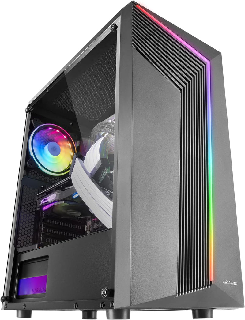 MarsGaming MC-X7 Schwarz, PC Gaming ATX Gehäuse, ARGB Front, 12cm RGB Lüfter, Volles Seitenfenster M