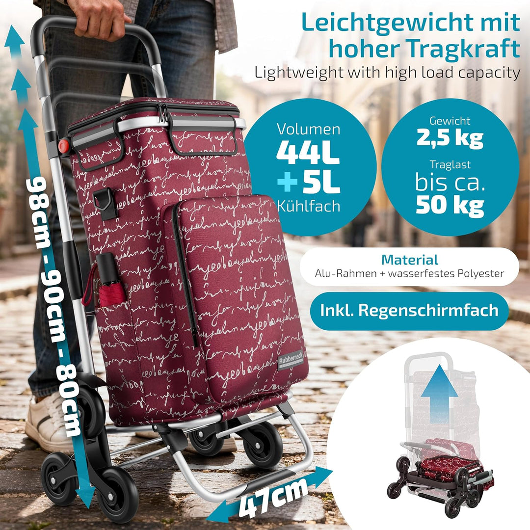 Rubberneck Einkaufstrolley - Klappbarer Einkaufswagen - Kühlfach - Höhenverstellbarer Griff - Rot, R