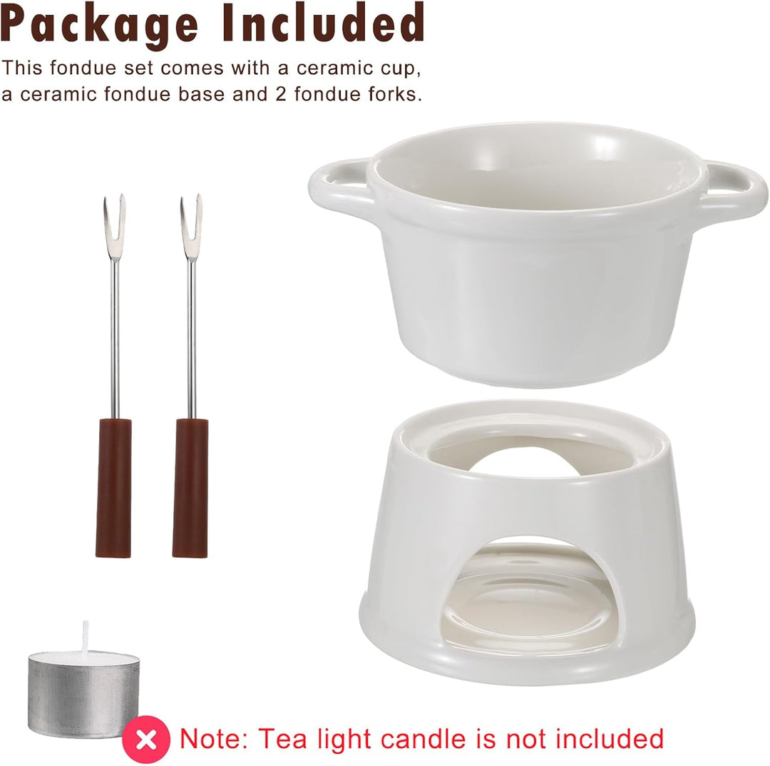SUMNACON Keramike Schokofondue-Topf-Set 2 Gabeln, Schoko Fondueset Käsefondue für Schokolade Käse Fo