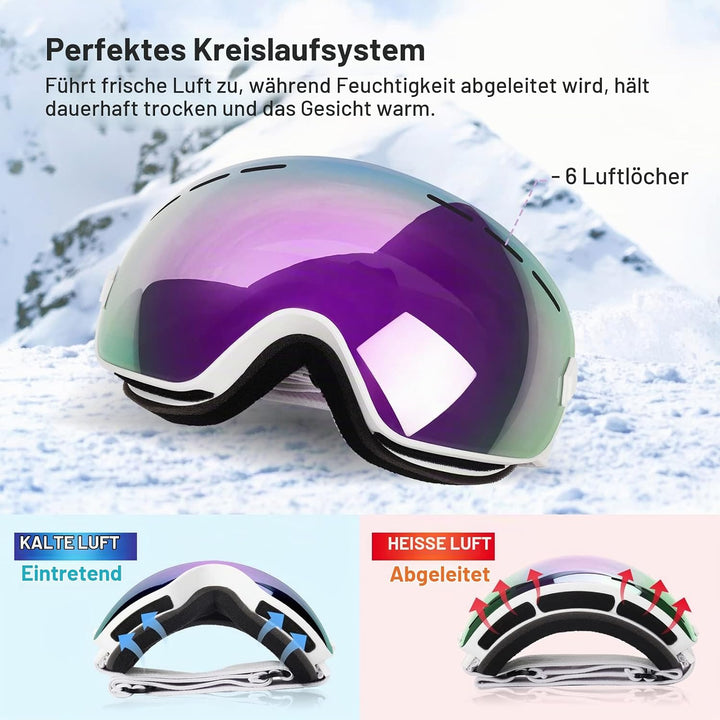 EXP VISION Snowboard Skibrille für Herren Damen Jugend, 100% UV400 Schutz Anti Beschlag über der Bri