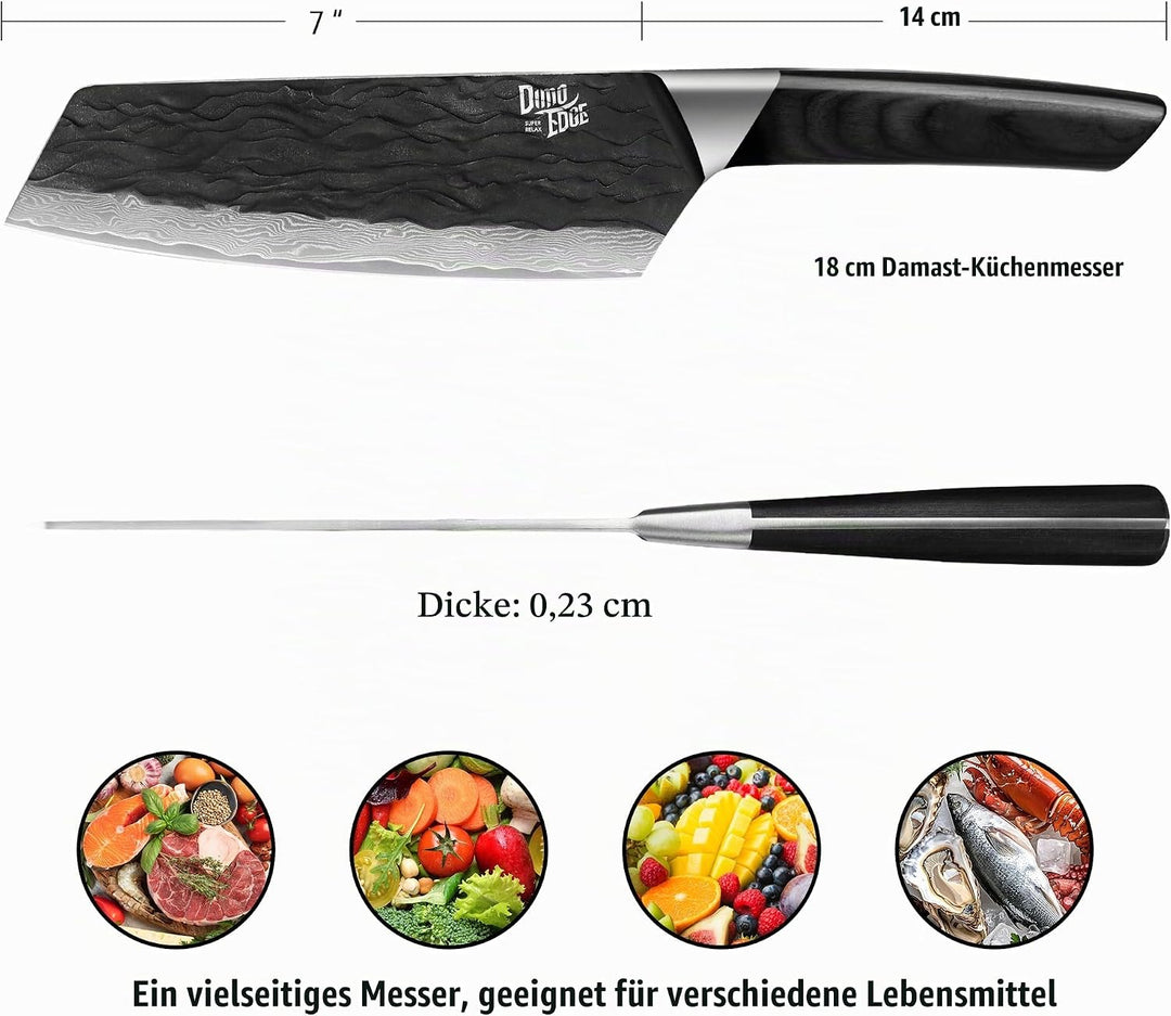 Bunka Messer, Damaszener Kochmesser mit Premium Pakkawood Griff, Full Tang Konstruktion, schwarz oxi