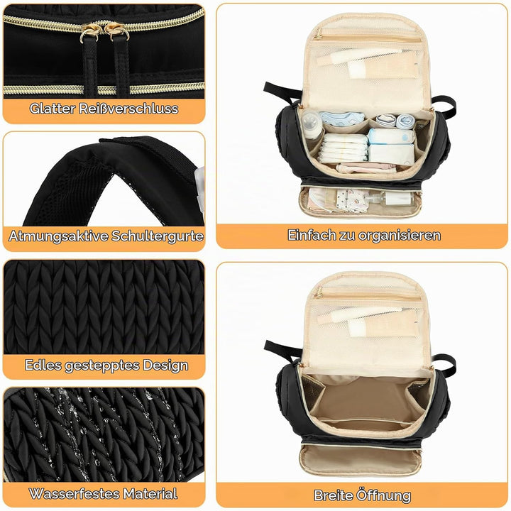 Wickelrucksack, Wickeltasche mit Wickelunterlage(schwarz), Schwarz