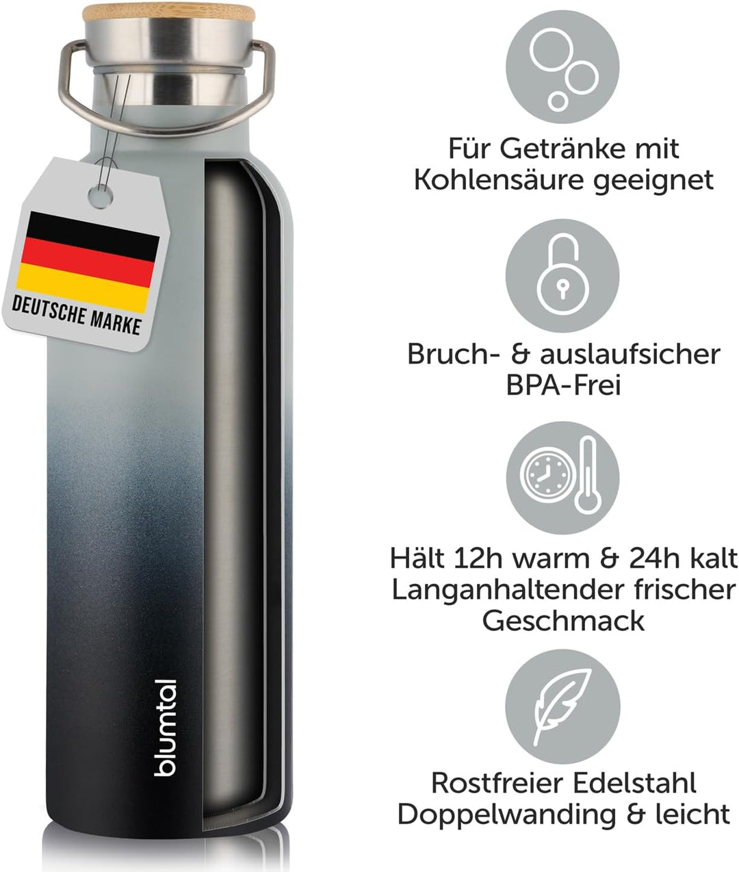 Blumtal Thermosflasche 500ml - Doppelwandige Edelstahl Trinkflasche - Isolierflasche BPA Frei - Teef