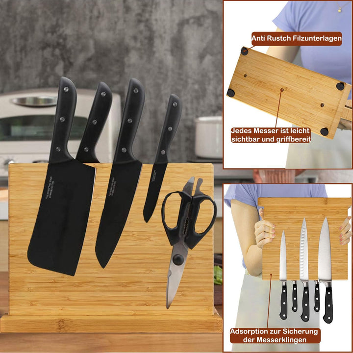 Duscdesp Messerblock Magnetisch Holz Bambus, Doppelseitiger Magnet Messerhalter Messerblock Ohne Mes