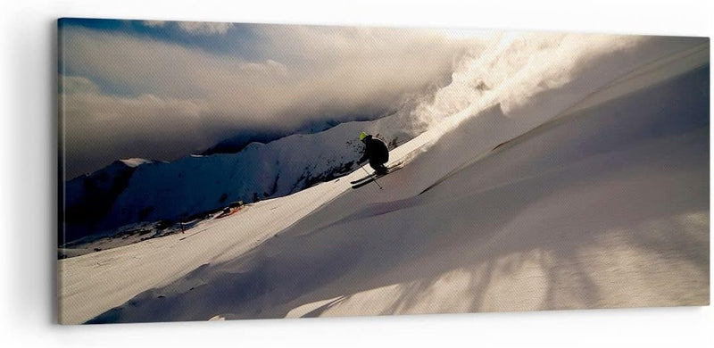 Wandbilder Dekoration Wohnzimmer Berge Ski Winter Panorama Bilder auf Leinwand 120x50cm Leinwandbild