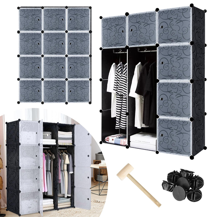 Regalsystem Steckregal aus Kunststoff Kleiderschrank mit Tür und Kleiderstange Schrank Schlafzimmer