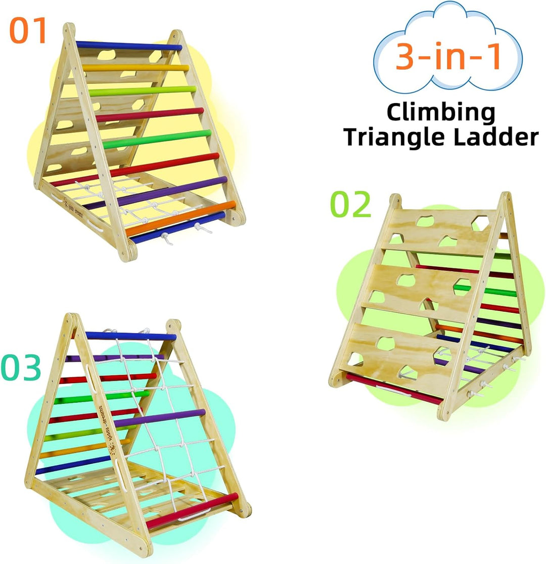 CCLIFE Kletterdreieck ab 1 Jahr Klettergerüst Indoor Montessori Pikler Dreieck mit Kletterseil, Holz