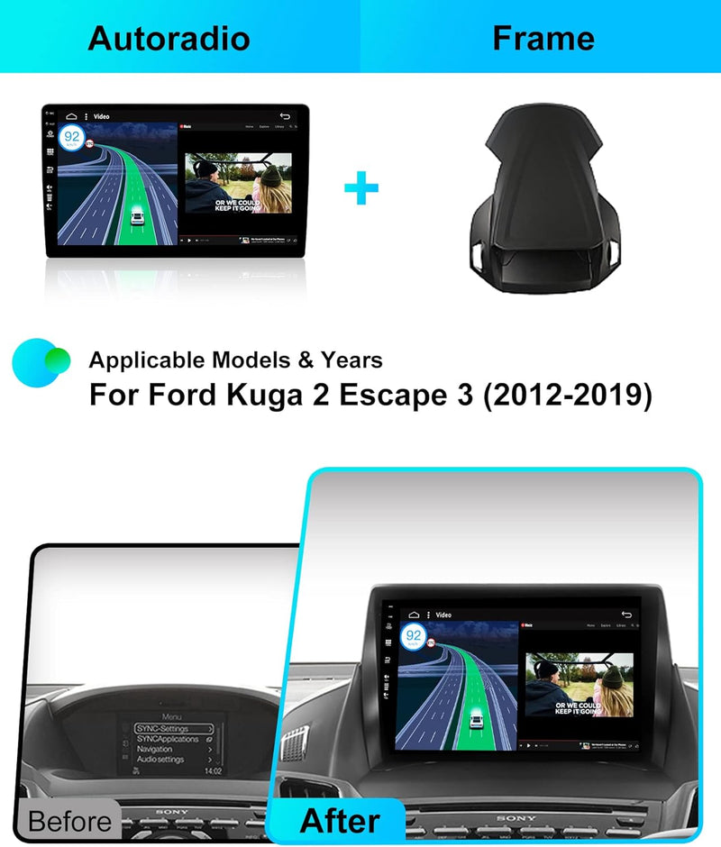 BXLIYER Android 12 IPS Autoradio Passt für Ford Kuga (2013-2018) - Eingebautes CarPlay Android Auto