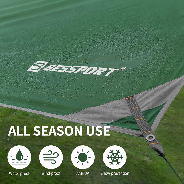 Bessport Tarp, Zeltplane Wasserdicht, 3x4.6m Mit Stützstange, Erdnägeln und Nylonschnur, Ultraleicht