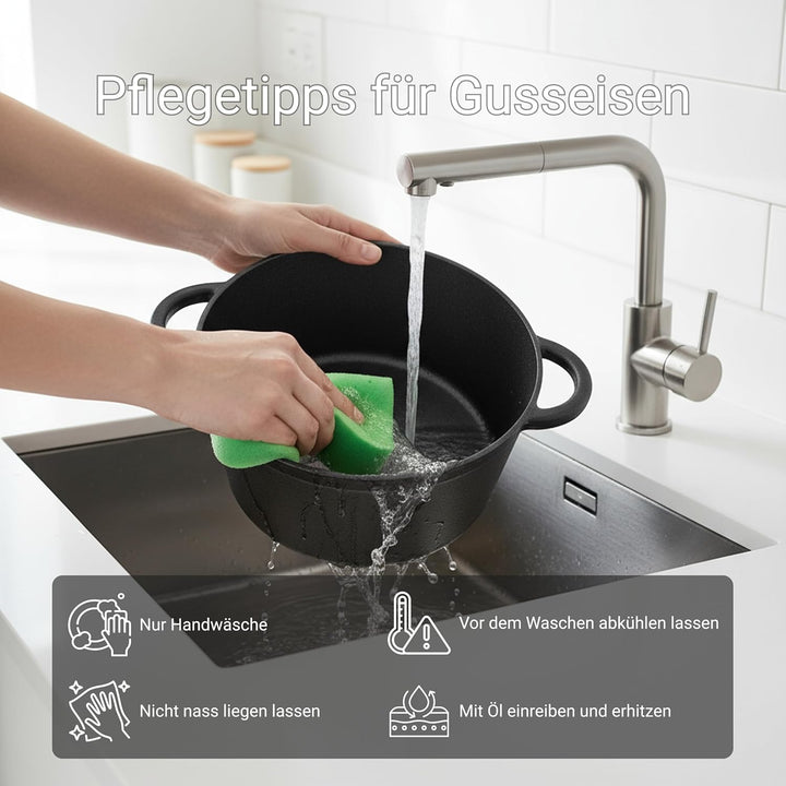 BIOL Gusseisen Topf mit Deckel Ø 25 cm 5L für Küche Backen Schmoren Braten Antihaftwirkung, für alle