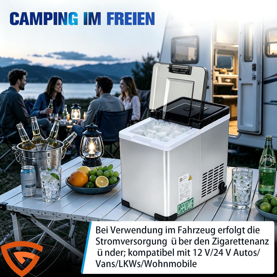 Tragbarer Eiswürfelbereiter ICE16 mit Kompressor, Eiswürfelmaschine 12V 24V 230V, Eiswürfel in 6 Min