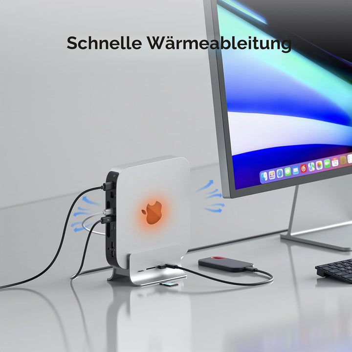 PULWTOP Mac Mini Hub,5-in-1 USB C Hub Adapter,Mac Mini-Ständer,Unterstützt M.2 NVMe SSD-Erweiterung,