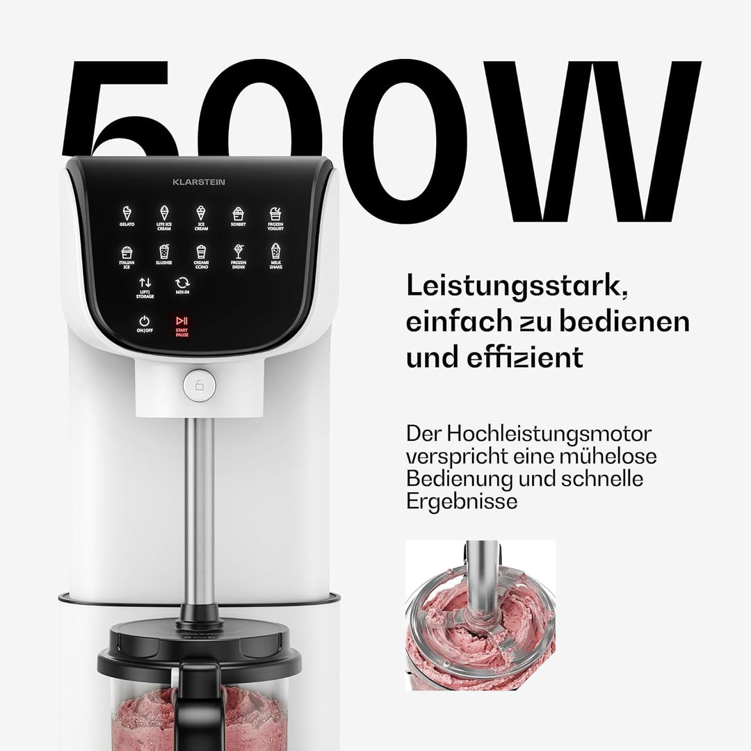 Klarstein Velaire Eismaschine – 500-W-Eismaschine, 3 Behälter à 0,6 l (insgesamt 1,8 l), 10 Programm