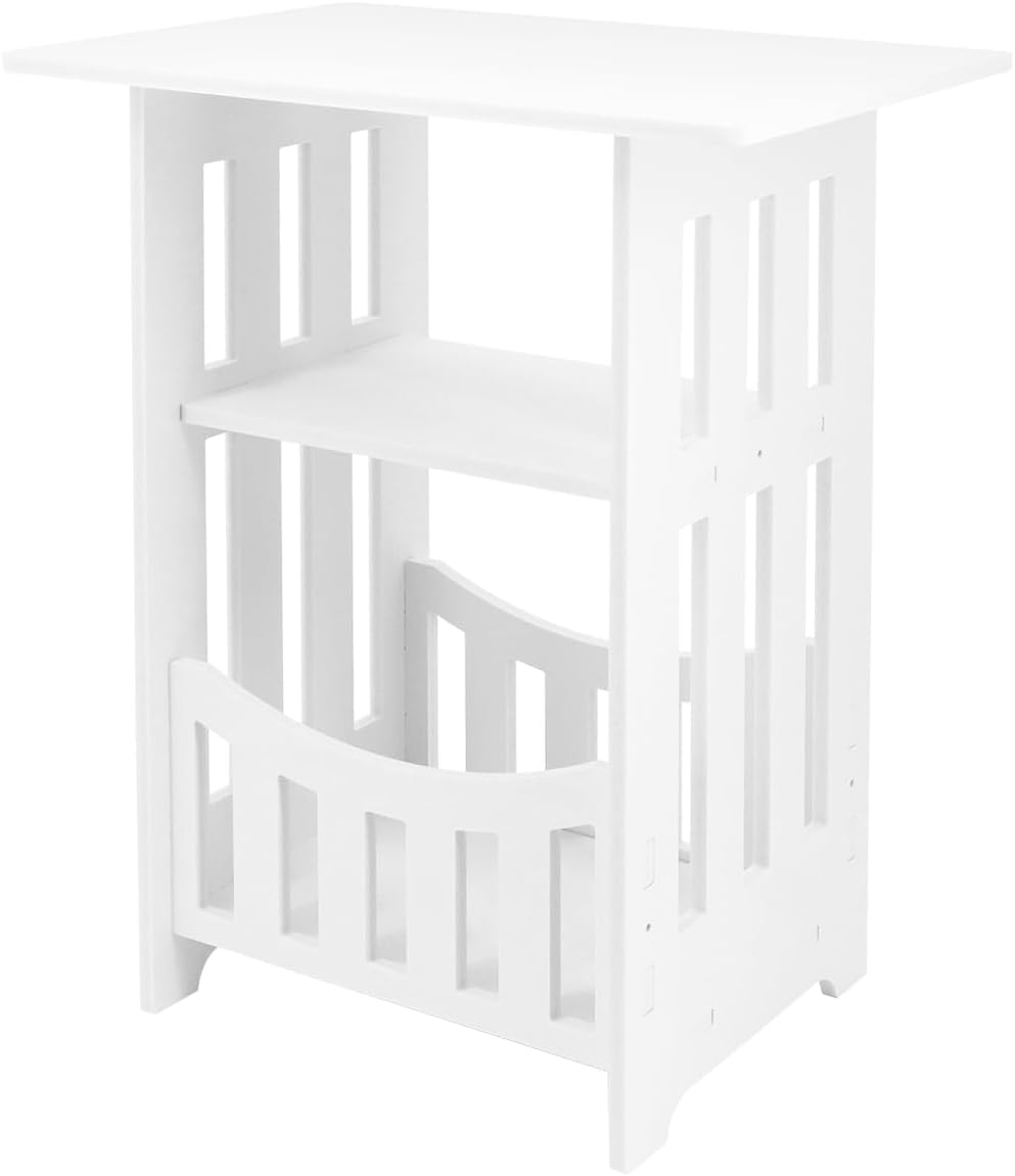 Nachttisch Weiss, 2 Ebenen Beistelltisch, Wohnzimmer Sofa Tisch Beistelltisch, Nordic Stil Schlafzim